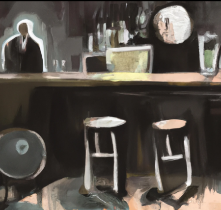 Picture of a tavern with empty bar stools